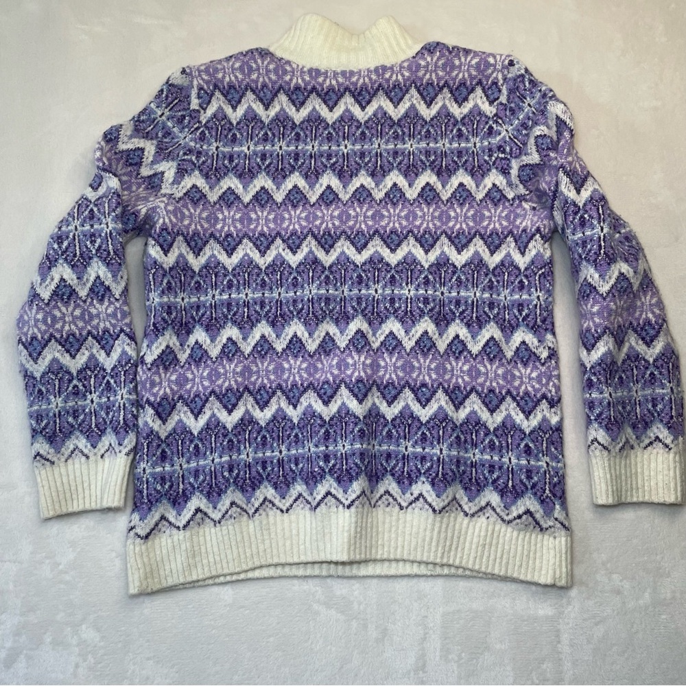 Talbots Sweater Womens Sz SP Purple Fair Isle Winter Grannycore Wool Blend Cozy - Picture 2 of 7